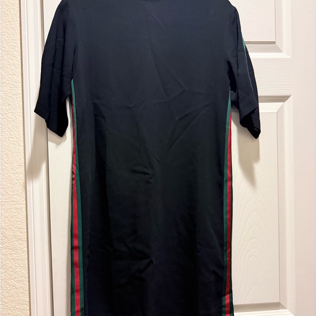 Gucci Black Dress With Red And Green Accents